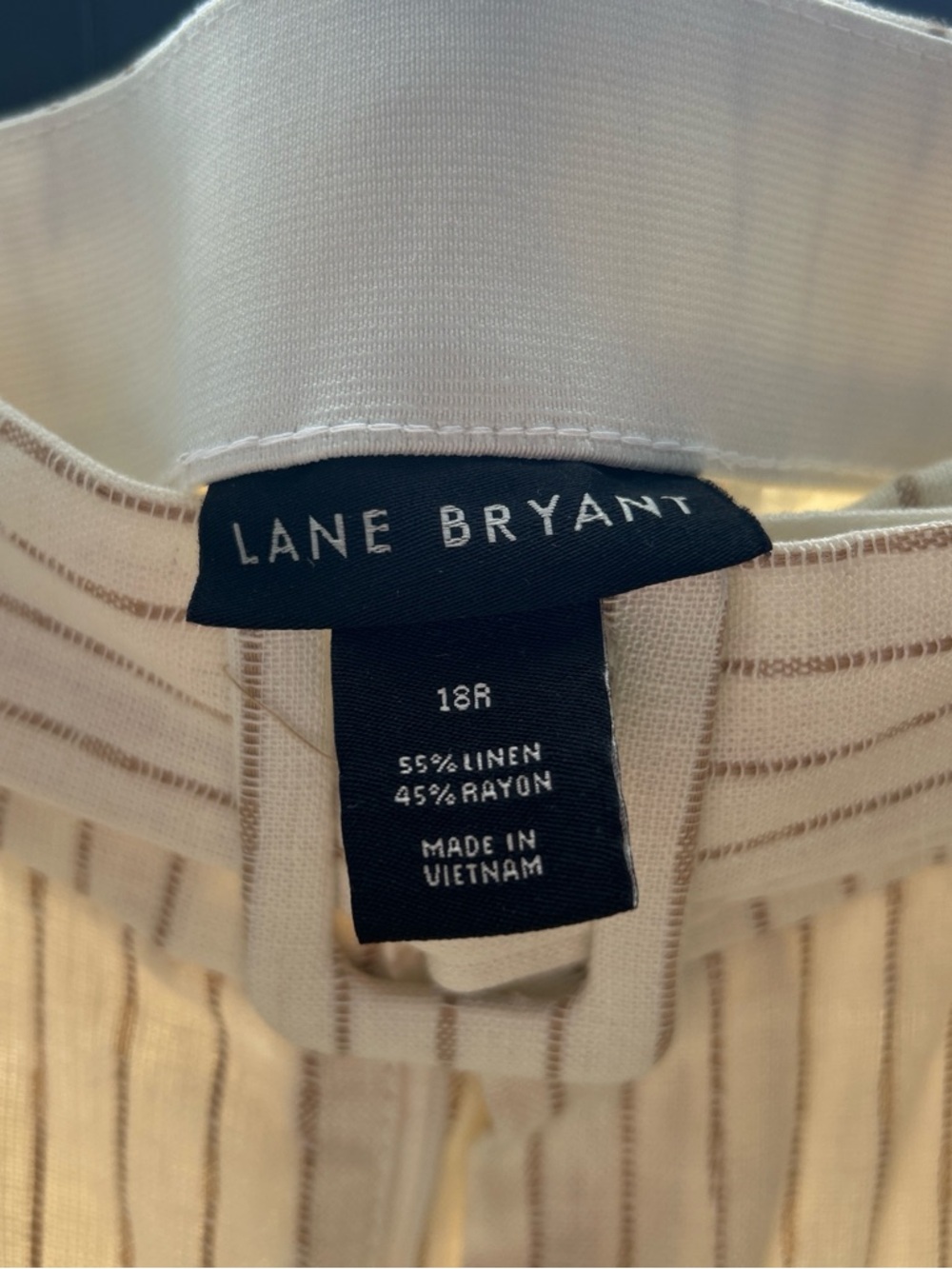 Lane Bryant Cream Striped Linen-Rayon pants